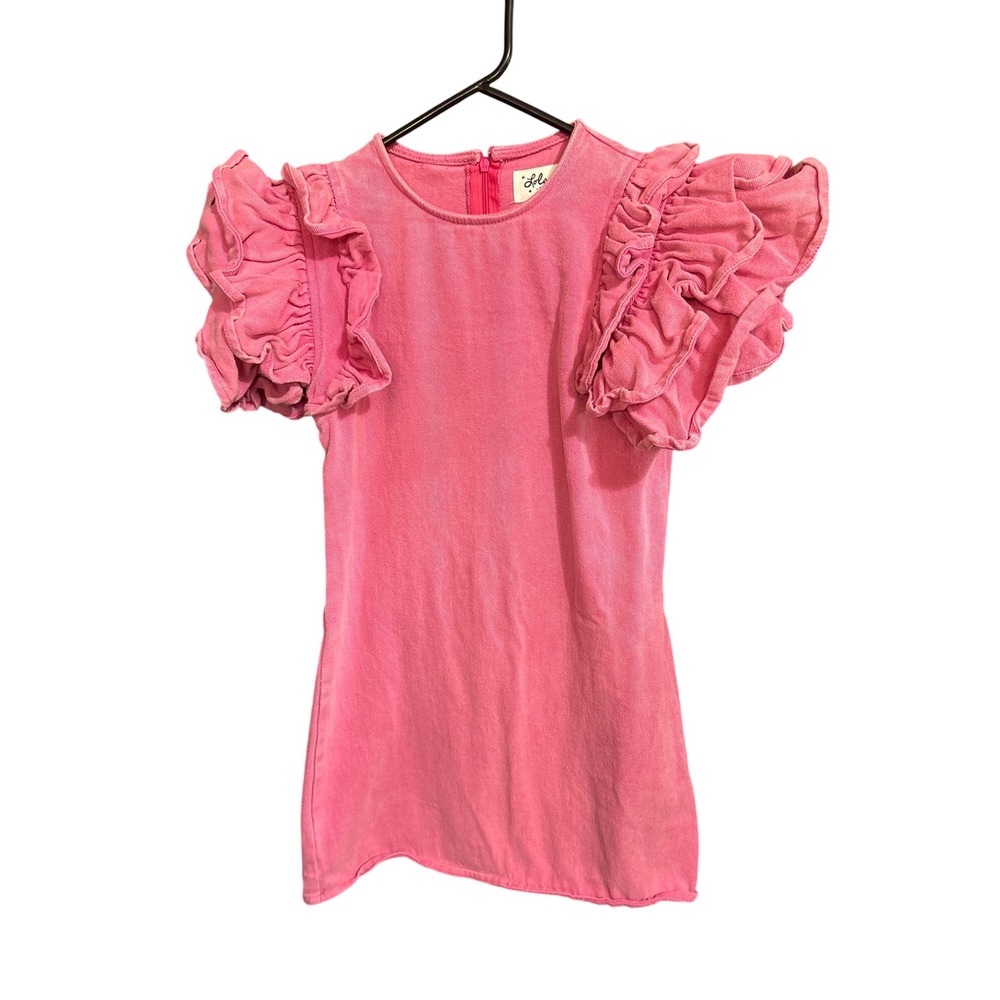 Lola The Boys Pink Denim Ruffle Sleeve Dress Girls Size 10